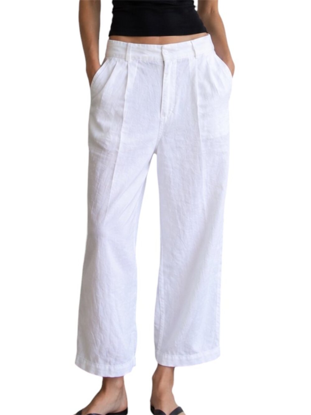 Abercrombie & Fitch White Straight-Leg Linen Pants